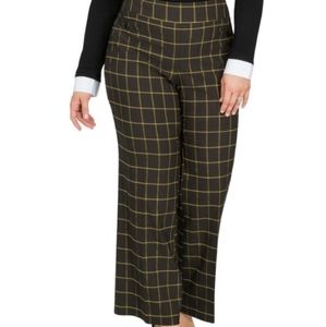 Wide leg stretch plaid pant